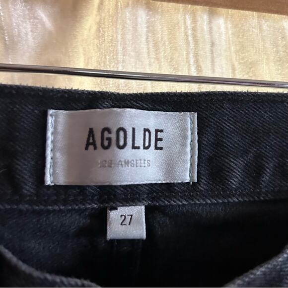 Agolde Lana Mid Rise Vintage Straight Black Distressed Knees Button Fly Size 27 - Picture 4 of 7